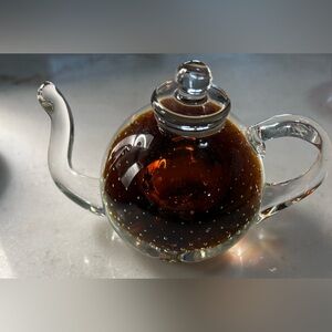 Hand blown Glass Controlled Bubble Heirloom Collectible Paperweight Teapot
